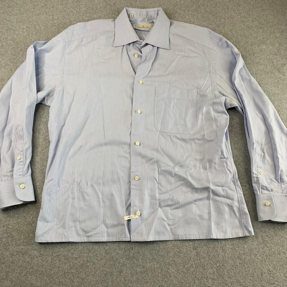 Ermenegildo Zegna Button Down Shirt Mens 16 41 Blue Micro Stripe Long Sleeve